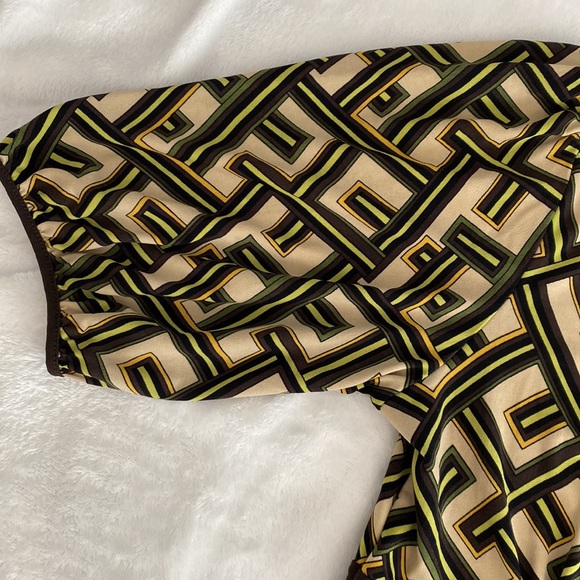 Ann Taylor LOFT geometric brown and green kimono style blouse - Picture 5 of 16